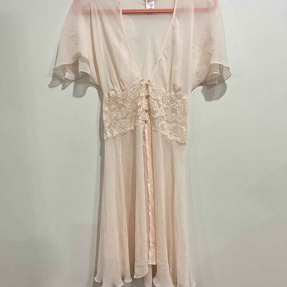 La Vie En Rose Cream Lace Trim Nightgown S/M